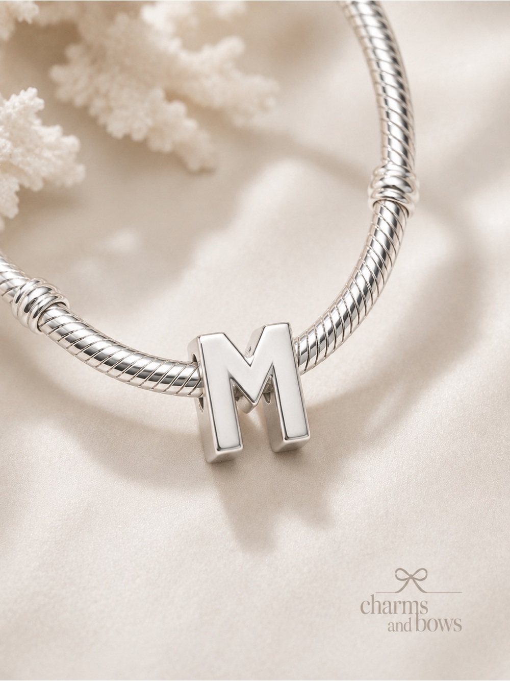 Sterling Silver Letter M Charm – Two-Sided Design